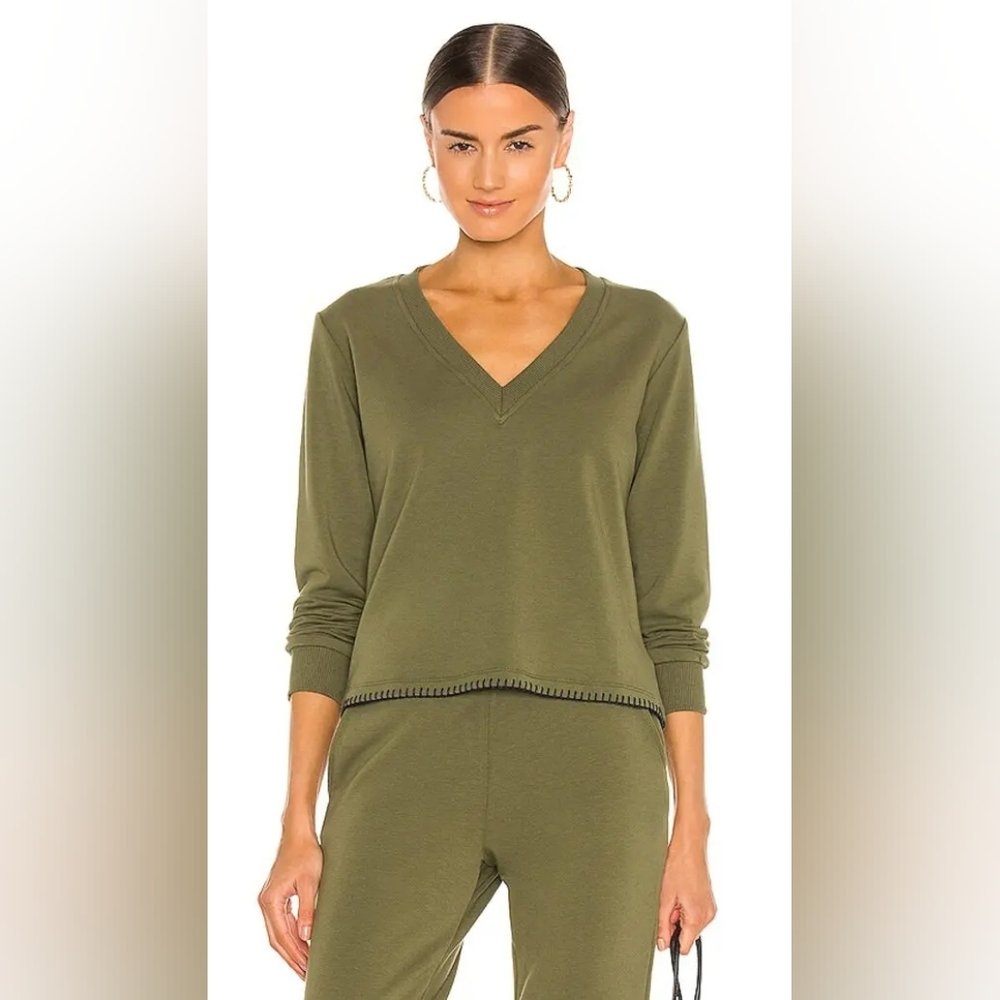 L'AGENCE Luxe Lounge Helena Long Sleeve V Neck Sweatshirt Size XXL